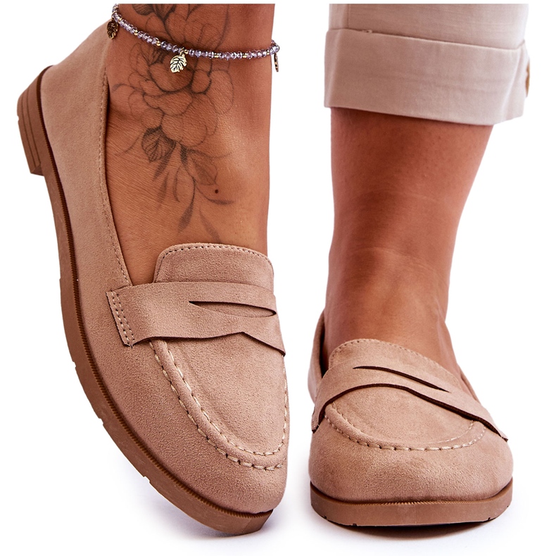 PS1 Comodi Mocassini Da Donna In Pelle Scamosciata Beige Scuro Lucca
