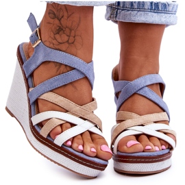 Sandali Con Zeppa Con Righe Blu Ellen