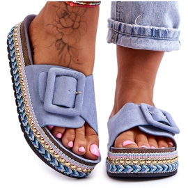PS1 Pantofole con plateau impreziosite Joyce blu da donna