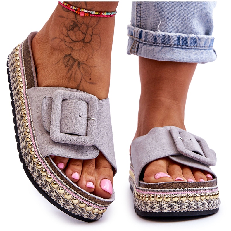Sandali Donna Con Plateau Decorato Grigio Joyce