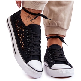 Sneakers da donna in tessuto e pizzo nere Fergo nero