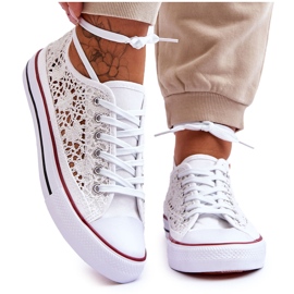 Sneakers da donna in tessuto e pizzo Bianco Fergo
