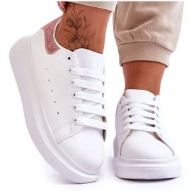 Scarpe Sportive Donna Su Plateau Glitterato Bianco-Rosa Eliso bianca