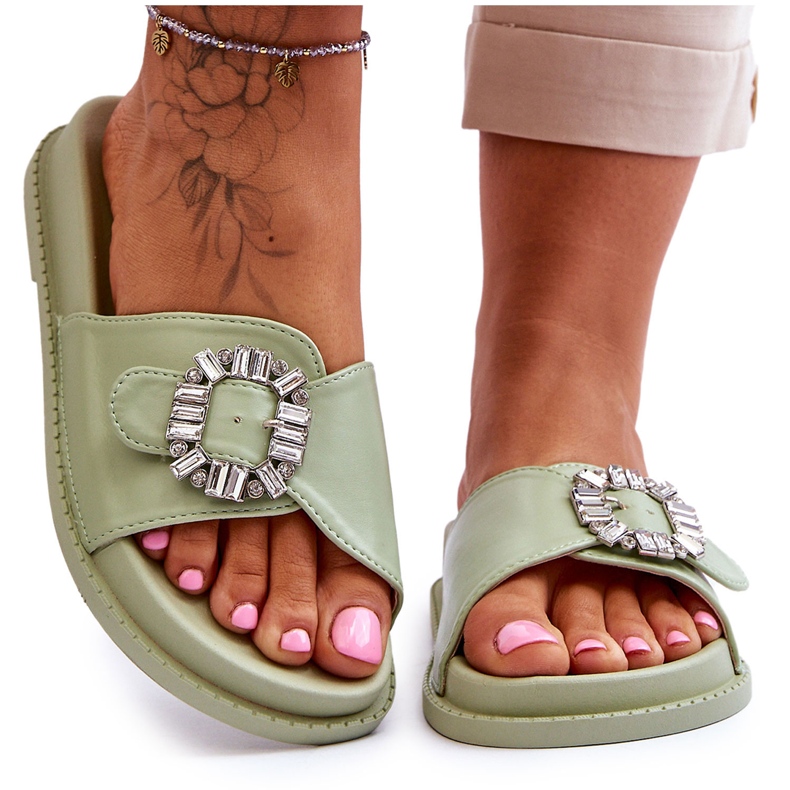 Pantofole Platform Da Donna Con Decorazione Beneca Verde
