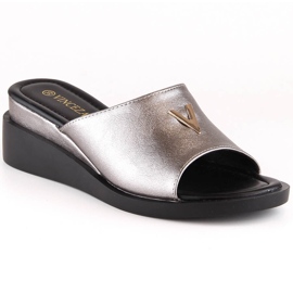 Sandali con zeppa da donna con elastico argento metallizzato Vinceza 17247