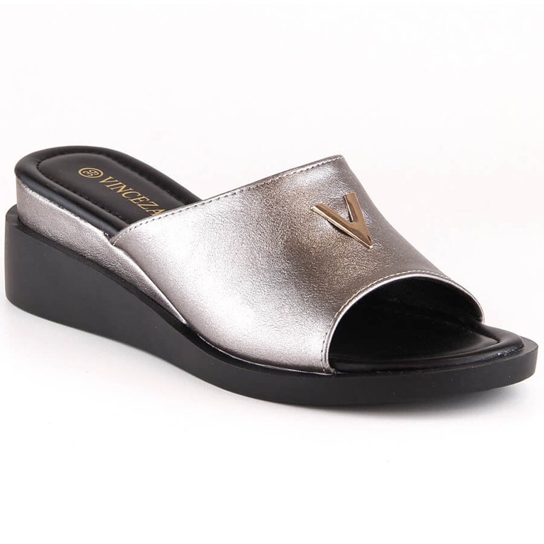 Sandali con zeppa da donna con elastico argento metallizzato Vinceza 17247 d'argento