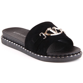 Pantofole da donna in camoscio con decoro nero Vinceza 30183