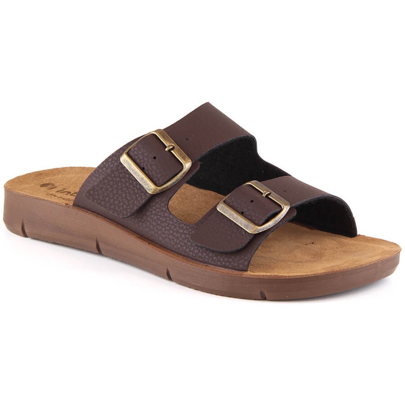 Comode ciabatte da uomo con fibbie marroni Inblu CM000028-043 marrone