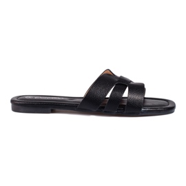 Pantofole nere da donna realizzate in pelle ecologica Shelovet nero