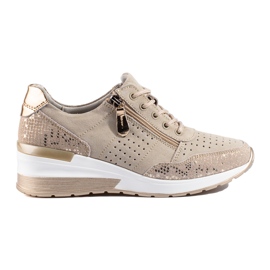 Sneakers con zeppa Shelovet in pelle beige