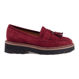 Mocassini Vinceza in camoscio bordeaux con nappine rosso