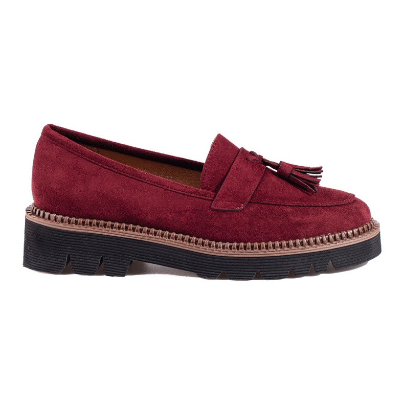 Mocassini Vinceza in camoscio bordeaux con nappine rosso