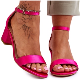 PG1 Sandali con tacco basso Juliet in raso fucsia rosa