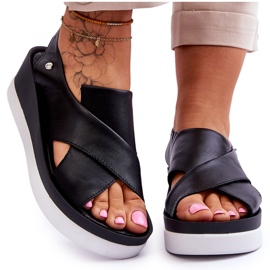 Lemar Sandali con zeppa Morgan in pelle nera nero