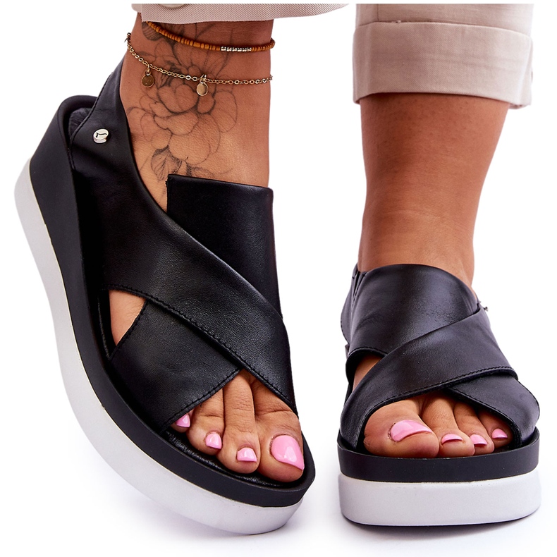 Lemar Sandali con zeppa Morgan in pelle nera nero