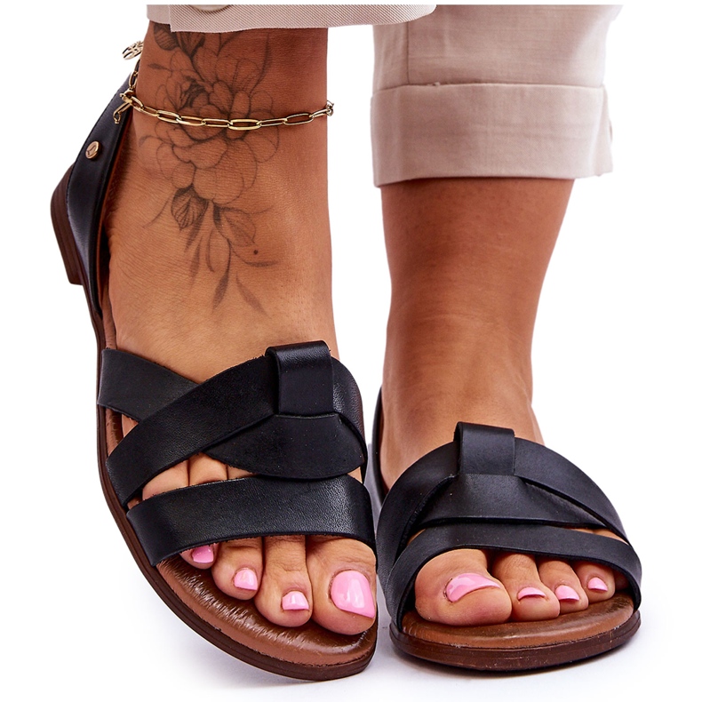 Zazoo Comodi sandali slip-on in pelle Kayla nera nero