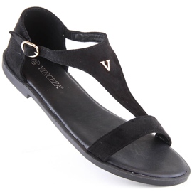 Sandali bassi da donna in camoscio nero Vinceza 17270