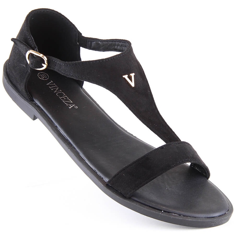 Sandali bassi da donna in camoscio nero Vinceza 17270