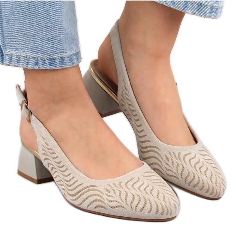 Sandali con tacco da donna in camoscio beige Jezzi RMR2263-4