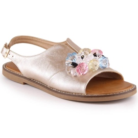 Sandali piatti metallici con cristalli Vinceza W 17238 oro d'oro