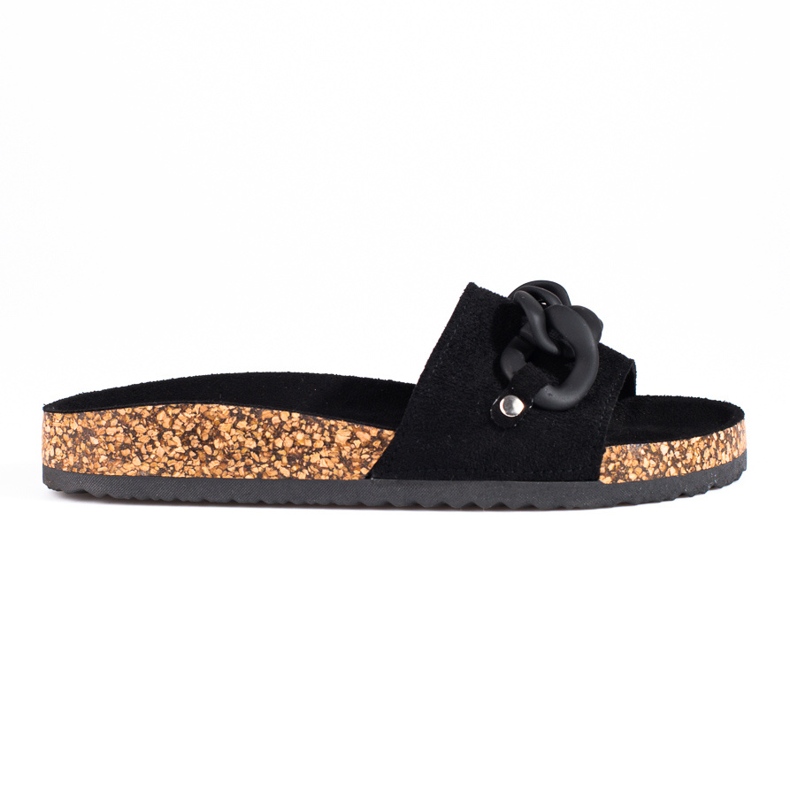 W. Potocki Pantofole da donna in camoscio nero con catena Potocki