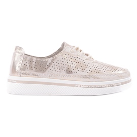 Scarpe traforate in pelle da donna sulla piattaforma dorata Shelovet d'oro