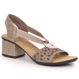 Sandali Rieker 64677-64 in pelle beige con tacco alto e fascia elastica