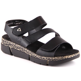 Comodi sandali da donna su una piattaforma in velcro nera Rieker V2301-00 nero