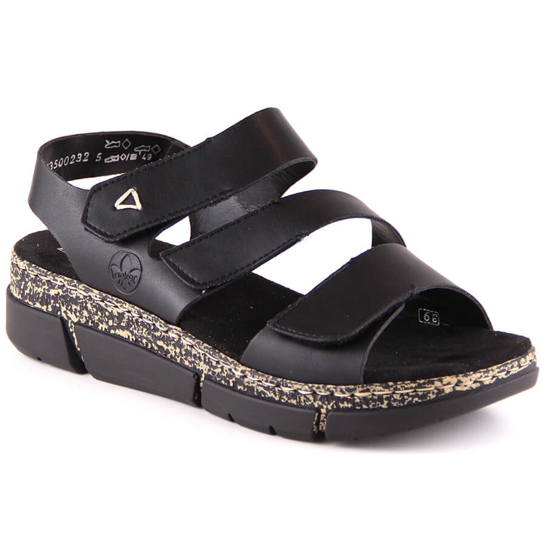 Comodi sandali da donna su una piattaforma in velcro nera Rieker V2301-00 nero