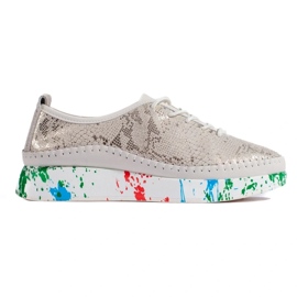 Scarpe da donna in pelle con plateau colorato Shelvt d'oro