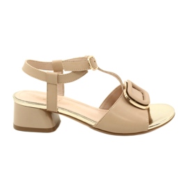 Sandali eleganti con tacco alto e decorazione, Sergio Leone SK706 Coffe beige
