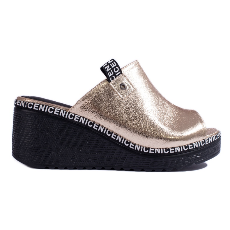 Pantofole con zeppa Shelovet color oro da donna d'oro