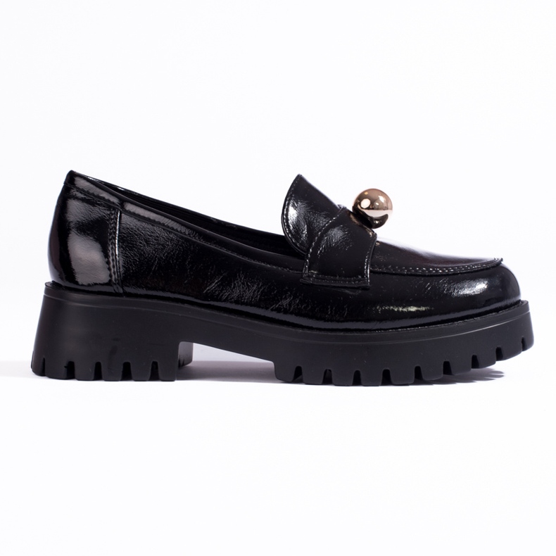 Mocassini neri laccati con decori Shelovet oro nero