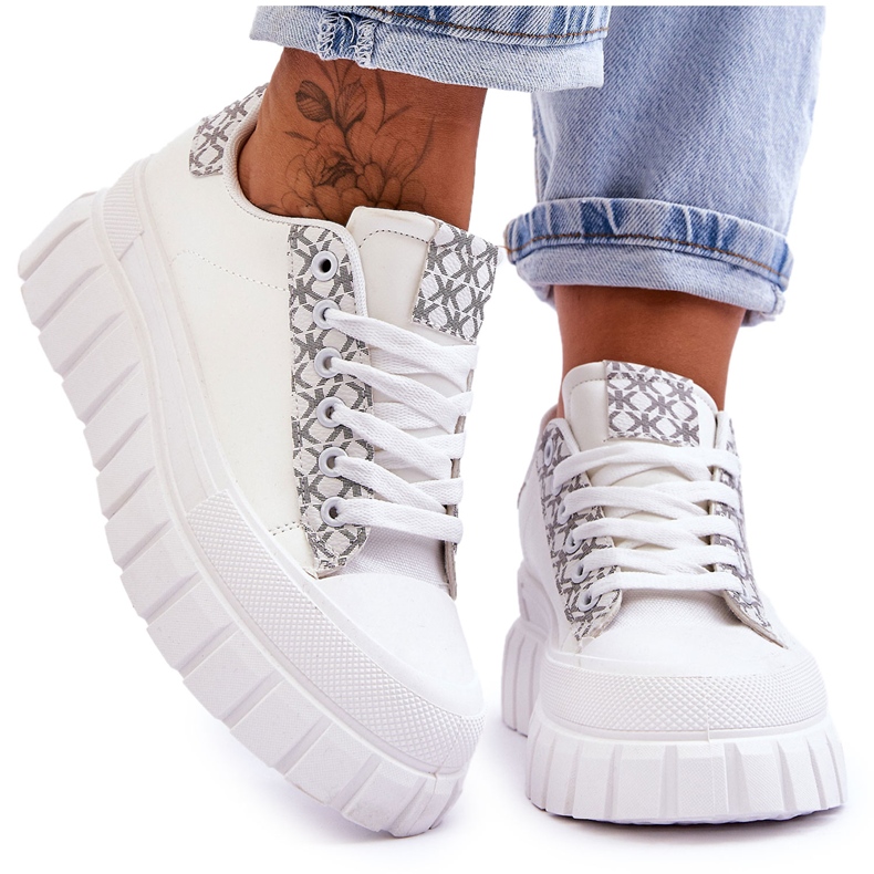 PG1 Scarpe Da Ginnastica Con Plateau In Pelle Da Donna Bianche Alison bianca