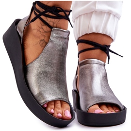 Sandali con Zeppa in Pelle Nicole 2743/063 Argento-Nero