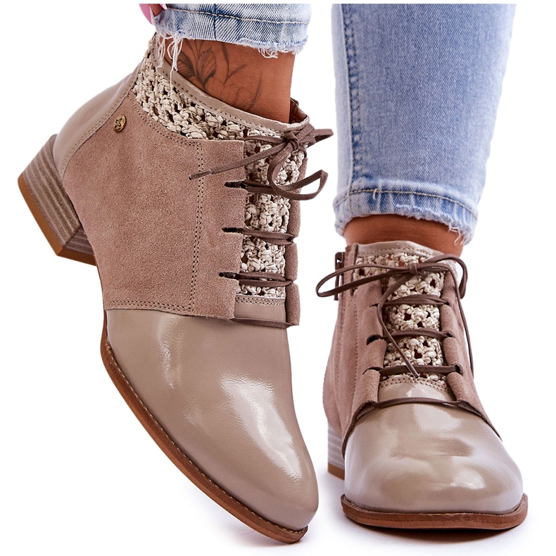 Stivali stringati in pelle Maciejka 05953-04 Beige