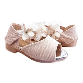 Vinceza Sandali Velcro Bambini Con Fiori Beige Fiona