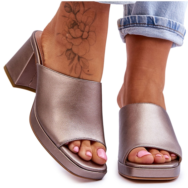 Pantofole alla moda con tacco alto Sergio Leone KL322 Argento scuro d'argento
