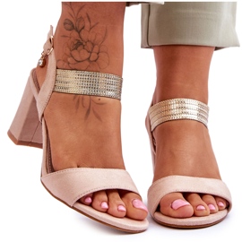 S.Barski Sandali da donna con tacco alto in pelle scamosciata beige Enjoy