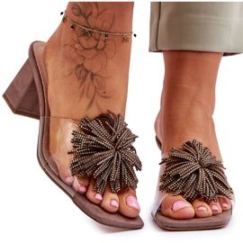 Pantofole trasparenti alla moda con tacco alto S.Barski KV-AP658-1 Marrone