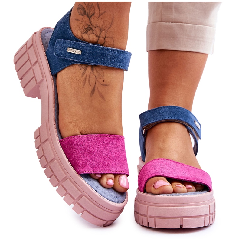 Sandali da donna in camoscio Big Star LL276034 blu-rosa