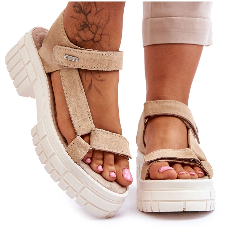Sandali da donna in pelle scamosciata Big Star LL276036 Beige