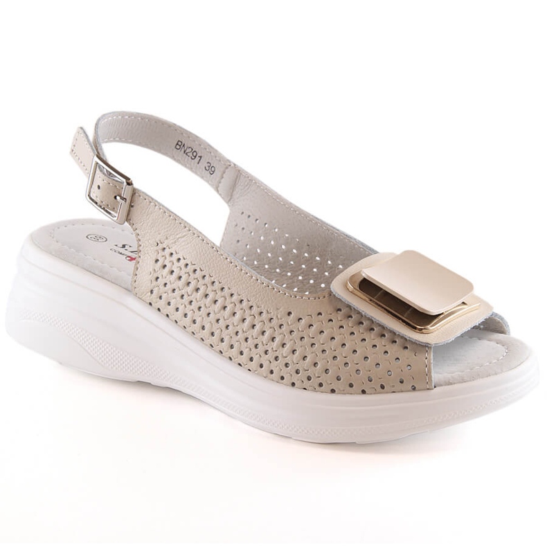 Sandali comodi da donna con zeppa in pelle beige S.Barski BN291