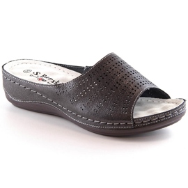 Comode ciabatte da donna in pelle con zeppa in peltro S.Barski BN292 grigio