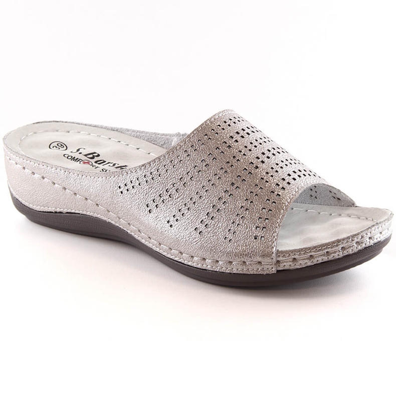 Ciabattine donna comode in pelle con zeppa oro rosa S.Barski BN292 d'oro