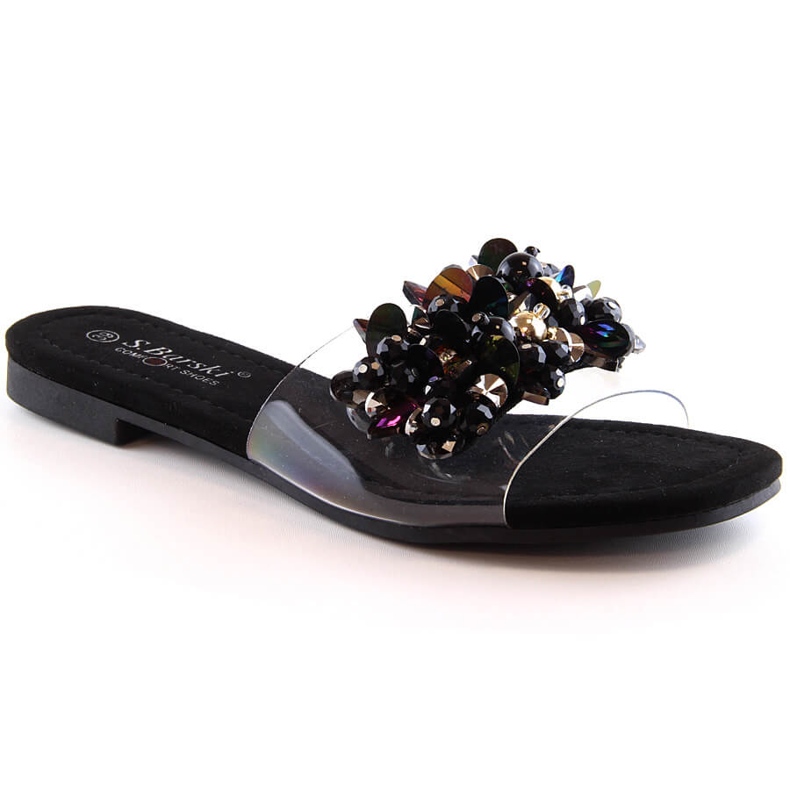 Ciabatte donna comode trasparenti con perline nere S.Barski Kv 576-3 nero