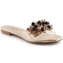 Comode pantofole da donna trasparenti con perline dorate S.Barski Kv 576-3 d'oro