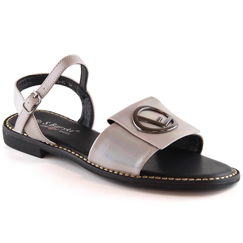 Sandali comodi piatti da donna beige lucido S.Barski Kv 2775-45