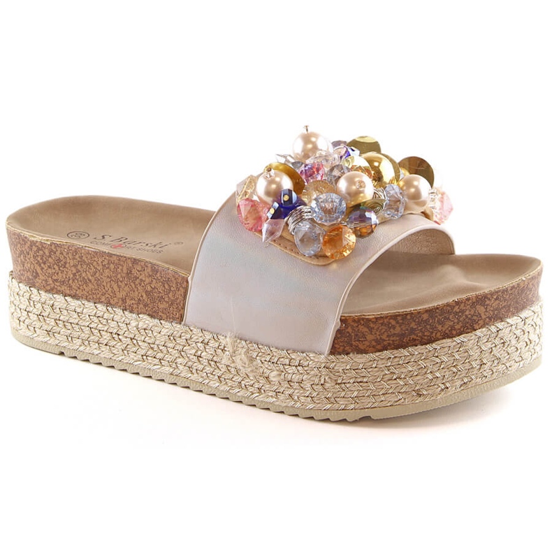 Espadrillas da donna sulla piattaforma con perline beige S.Barski Kv 578-1