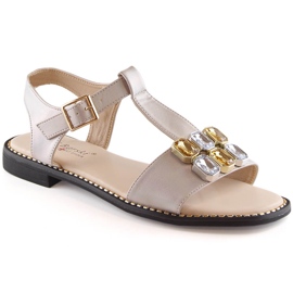 Sandali bassi comodi beige da donna con zirconi S.Barski 2775-30